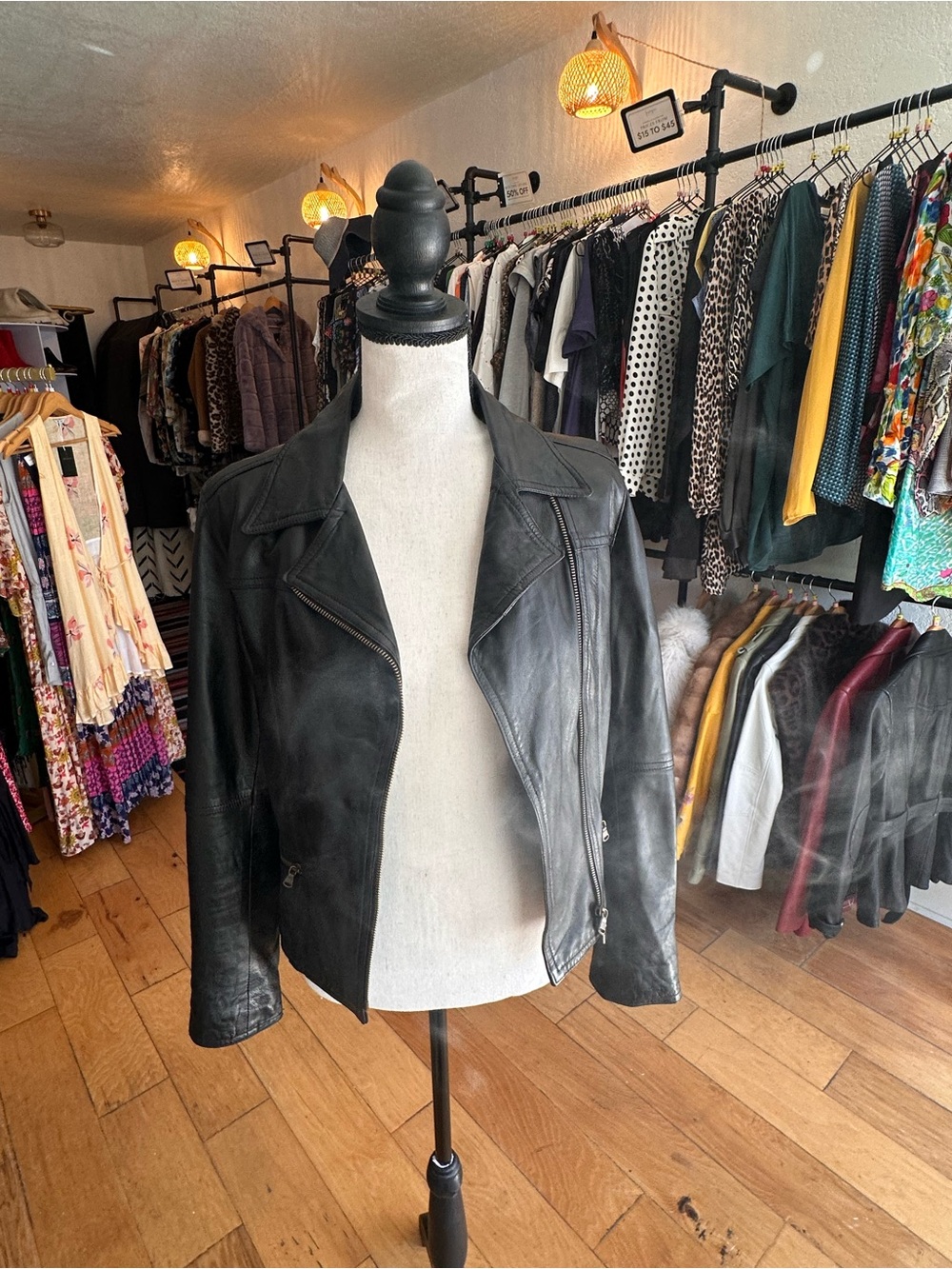 Unbranded Black Leather Asymmetric Zip Moto Jacket
